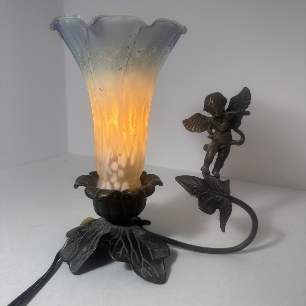 Purple And White Flower Vintage Lamp Angel Playing Flute